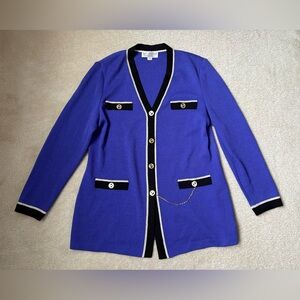St John Santana knit cardigan jacket, purple/ blue, old money, preppy, sz 12
